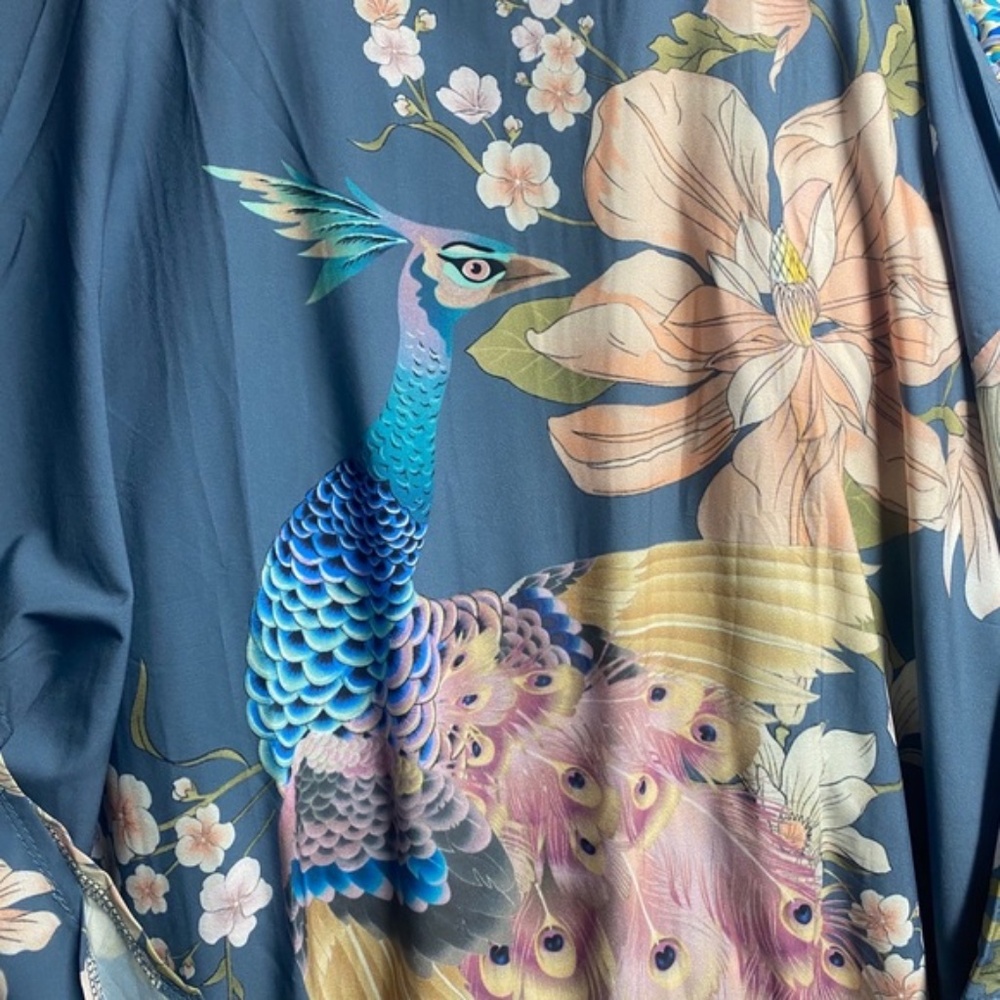 SOLD OUT Blue Floral Peacock Kimono Robe Duster Cover Up - Picture 8 of 10
